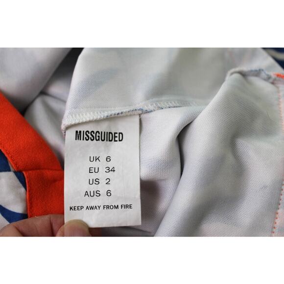 Missguided Dress Mini US Size 2 Deep V Lined Resort Summer Body Con White Blue - Picture 7 of 10